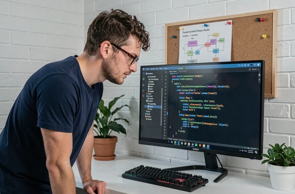 Développeur intégrant du code CSS flex dans un design system sur un éditeur de code