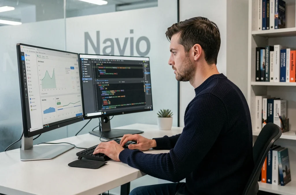 Développeur web de l'agence Navio à Mulhouse travaillant sur des analyses SEO et du code