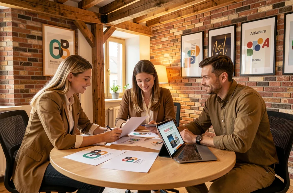 Équipe de l'agence Prospectiv à Colmar en réunion autour de supports de communication globale