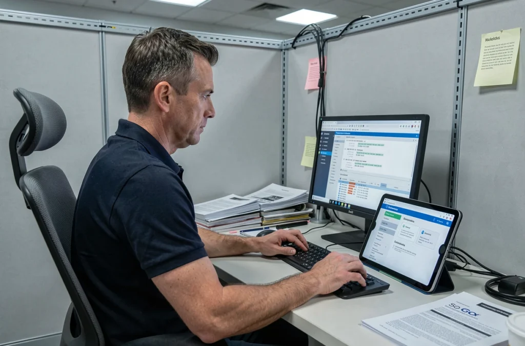Technicien informatique résolvant une erreur de connexion So Go Lille sur poste de travail professionnel